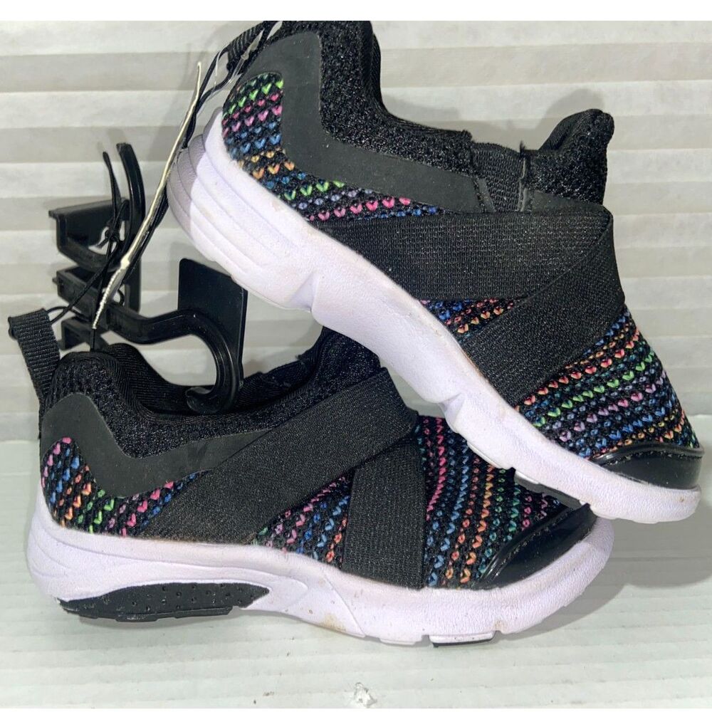 Athletic Works Size 7 Stretch Girls Shoes Casual Black Multi Colors NEW!